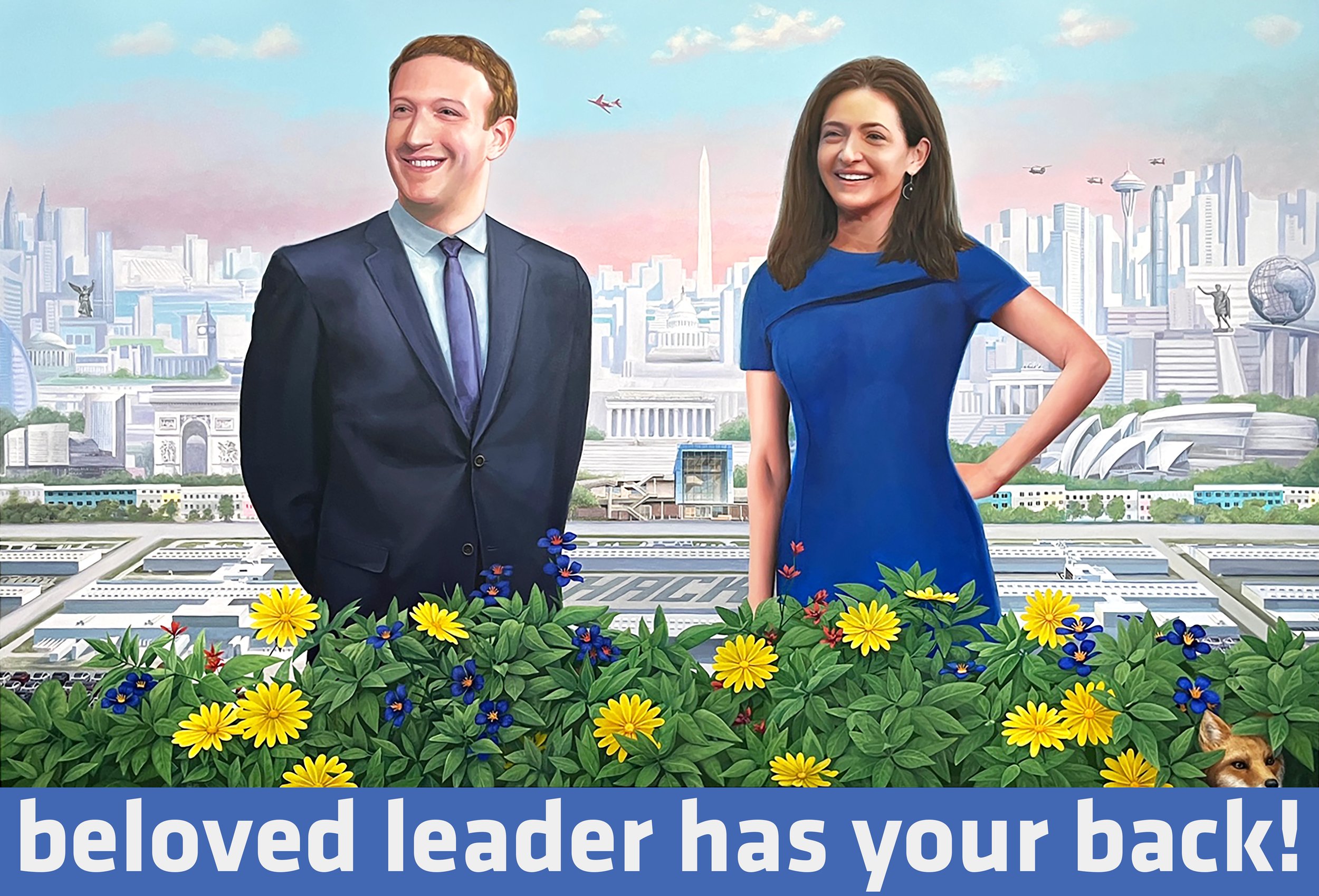 David Howe Painting Beloved Leader Mark Zuckerberg and Sheryl Sandberg contemporary art 2023