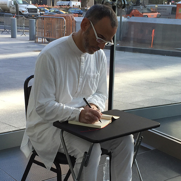 Ernesto Pujol (AP Faculty) in his performance, 9-5 , earlier this week at Brookfield Place Pavilion. Pujol discusses the work with Quinn Dukes (MFA AP15) on her site Performance is Alive .