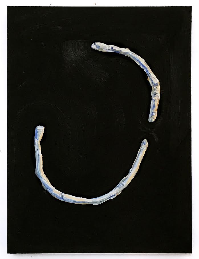 Angela Conant, Long Fingers , 2016, oil and TV black set paint on panel, 18" x 24"