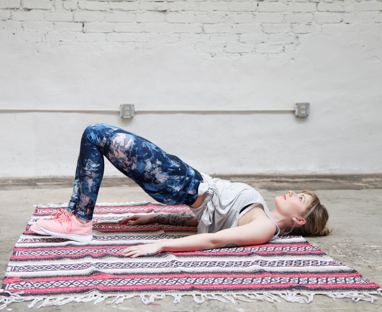 My go-to booty exercise is bridges! They work your glutes and core with little effort. I love doing this on the floor in front of the TV while I catch up on Grey’s Anatomy. To up the difficulty you can do single leg bridges, bend one leg and bring your knee to your chest while keeping the other foot on the ground. 