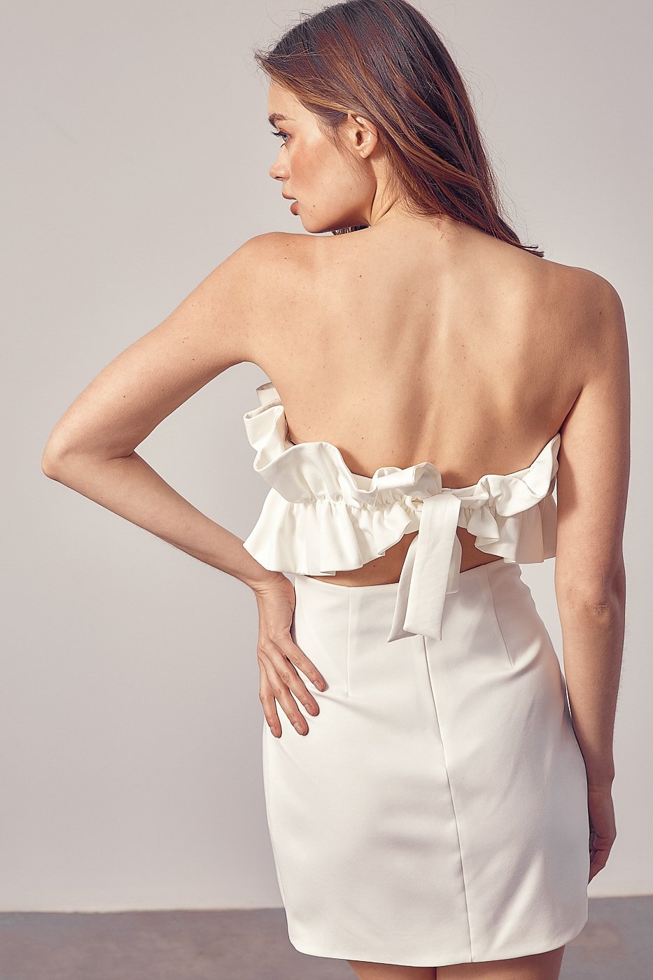 Cassandra Ruffle Mini Dress in White