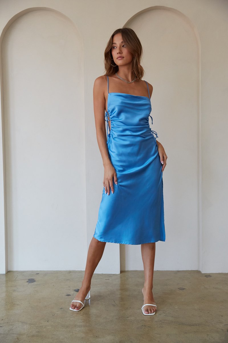 Marie Cinched Cutout Satin Midi Dress