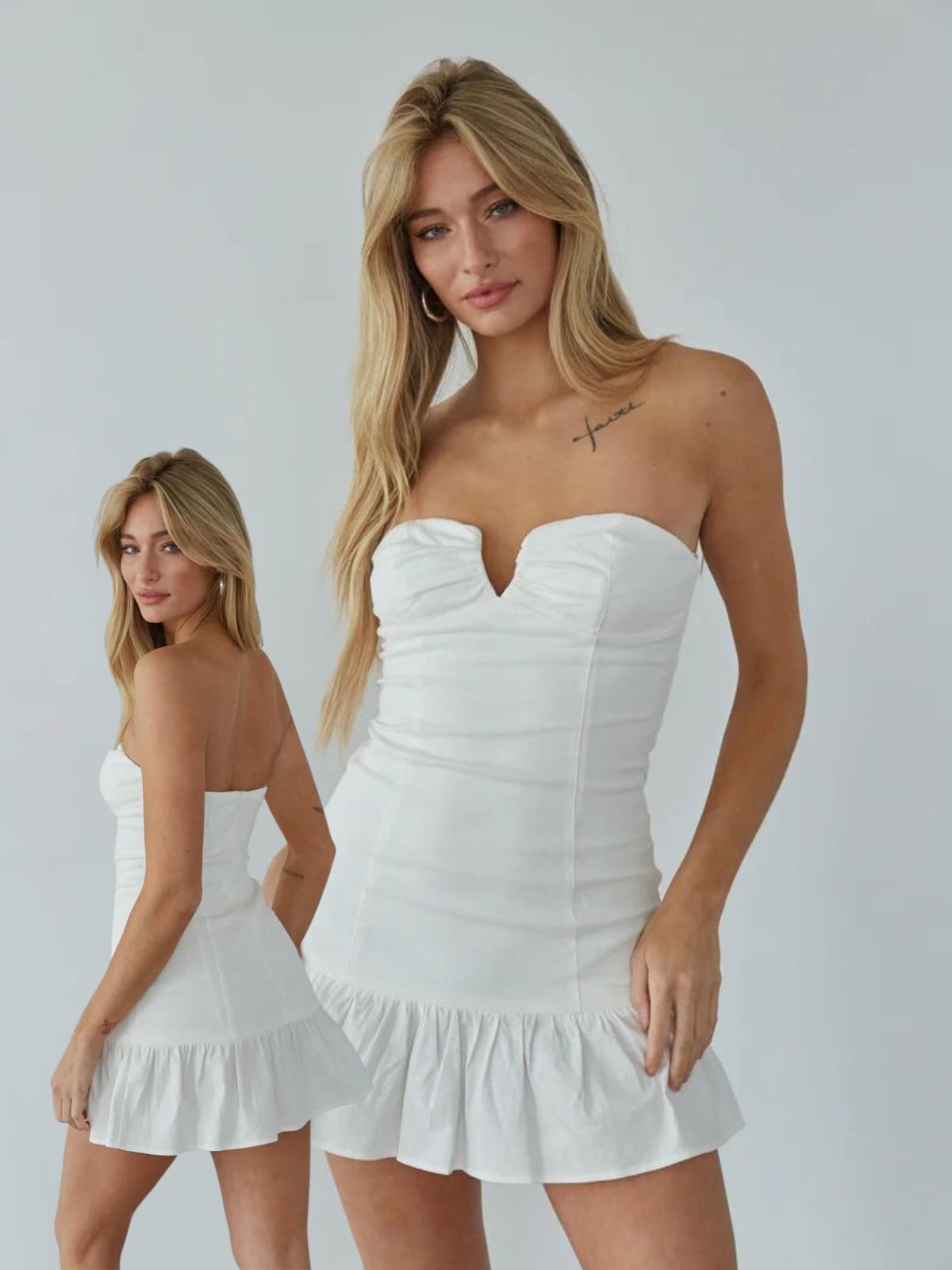 Kristen White Ruffle Hem Mini Dress