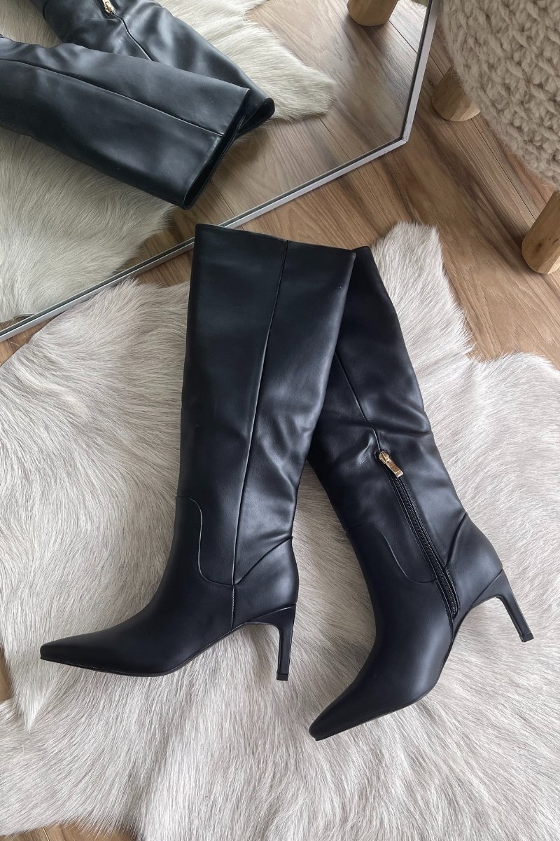 Huda Pointed Toe Tall Boots in Black