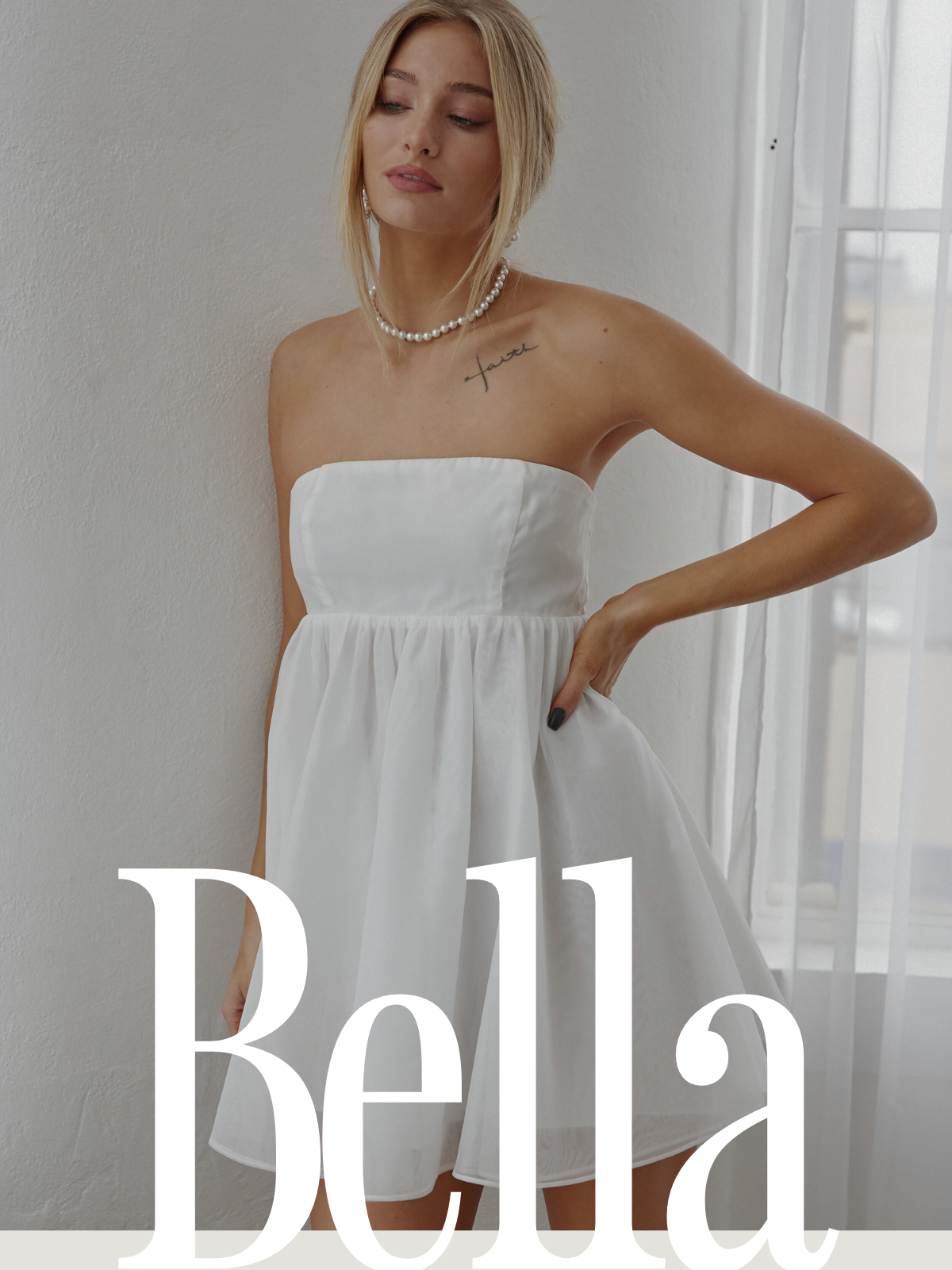 Bella Strapless Babydoll Mini Dress in White