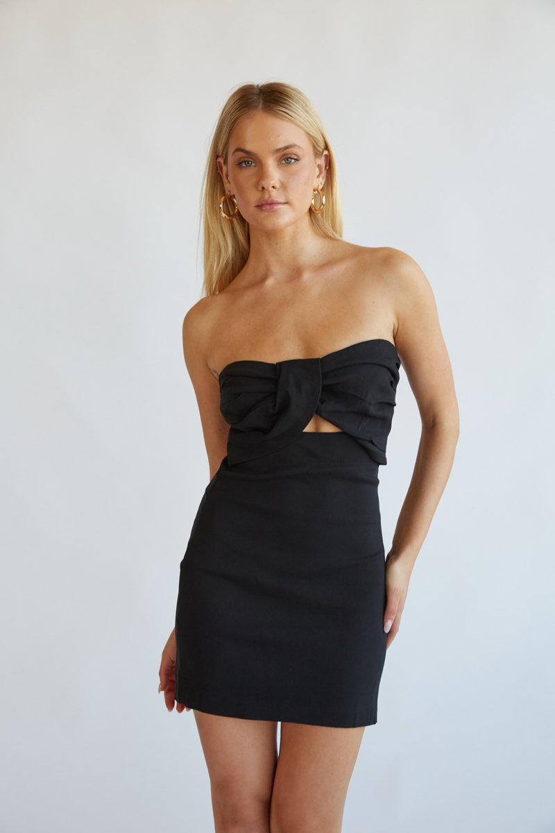Kynlee Twist Front Mini Dress in Black