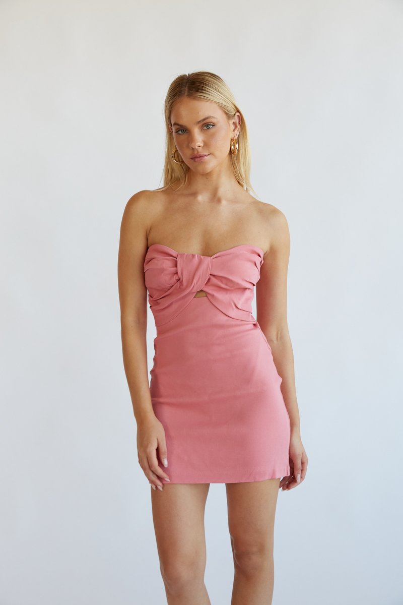 Kynlee Twist Front Mini Dress in Rose
