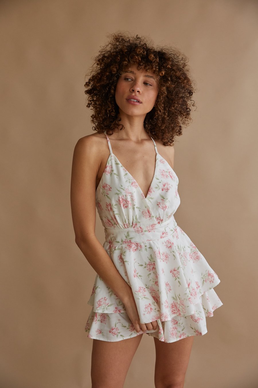 Tiana Wrap Tiered Ruffle Floral Romper