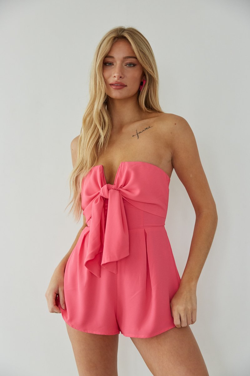 Leia Strapless Notch Neck Tie Romper