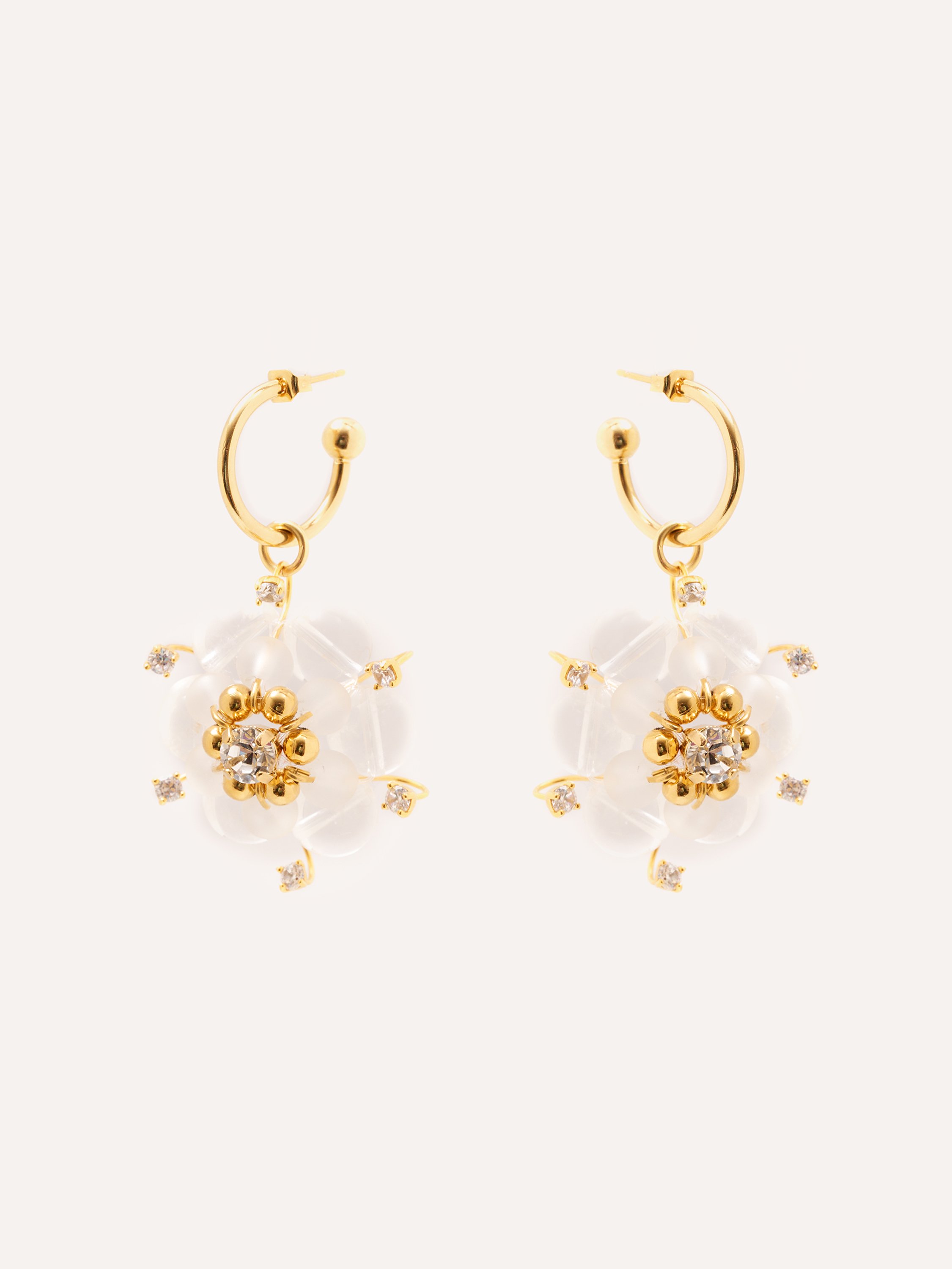Clear Stone, Flowers Loop Earrings