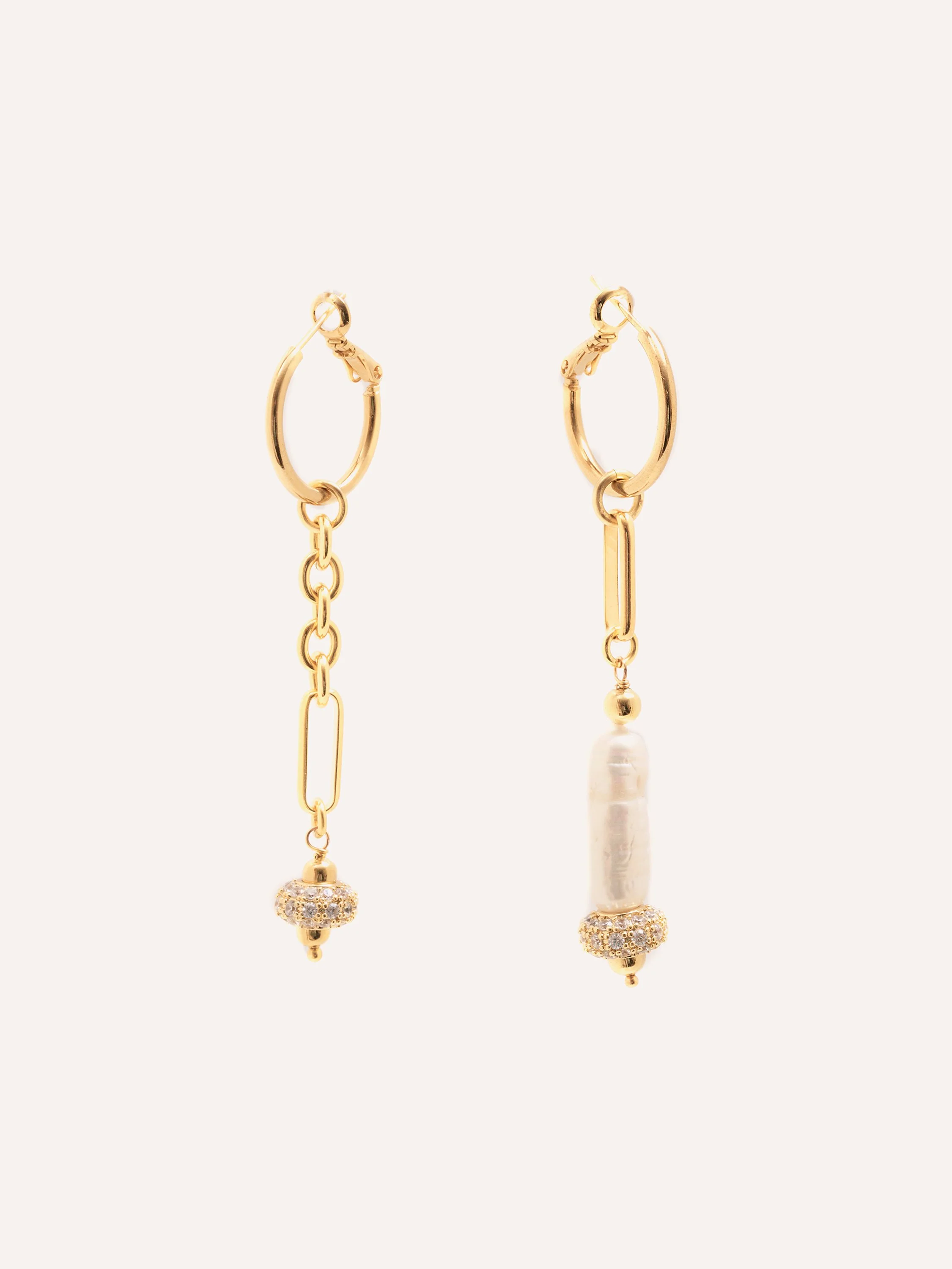 Golden Pearl Glow Asymmetrical Hoops