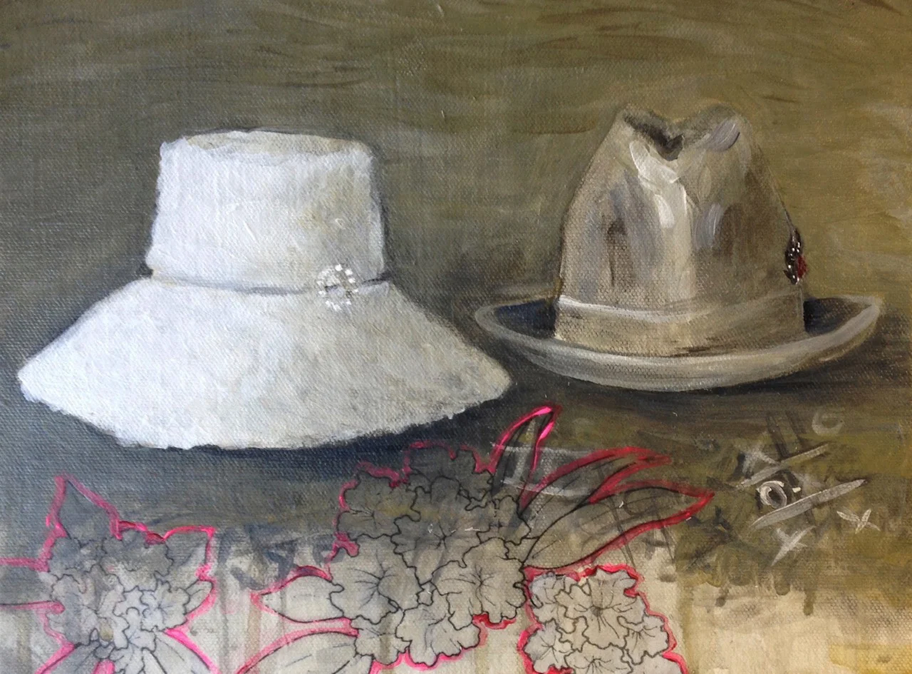 Two Hats 9 x 12 inches mixed media on canvas SOLD (prints available)