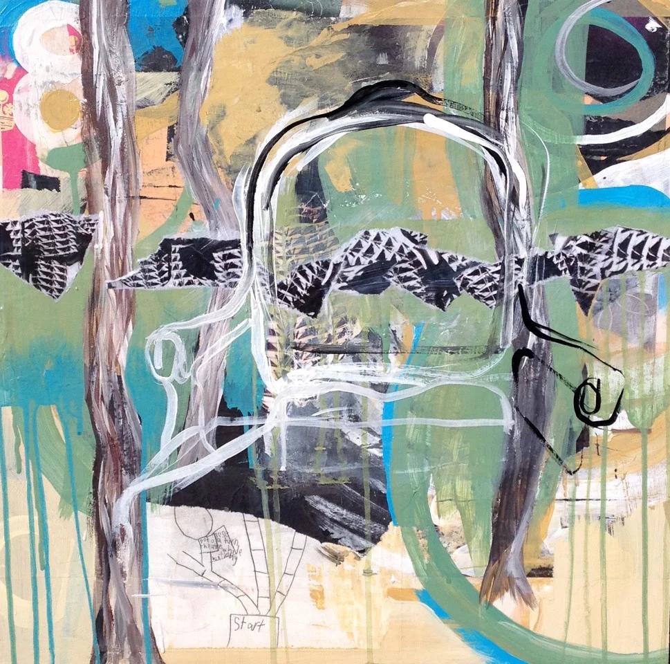 Chair with 8 mixed media on board 28 x 28 inches SOLD