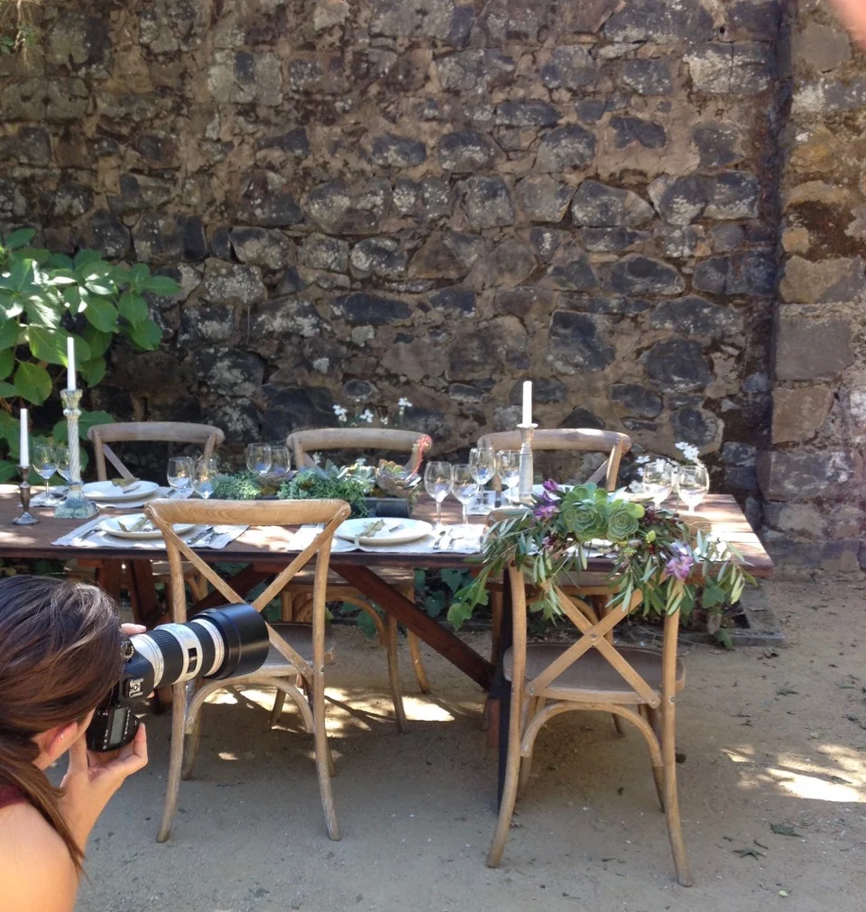 On set with photographer Emily Hagopian and many other talents at Sonoma Wedding Magazine Weddings 2016 for the Drought Tolerant Florals article.