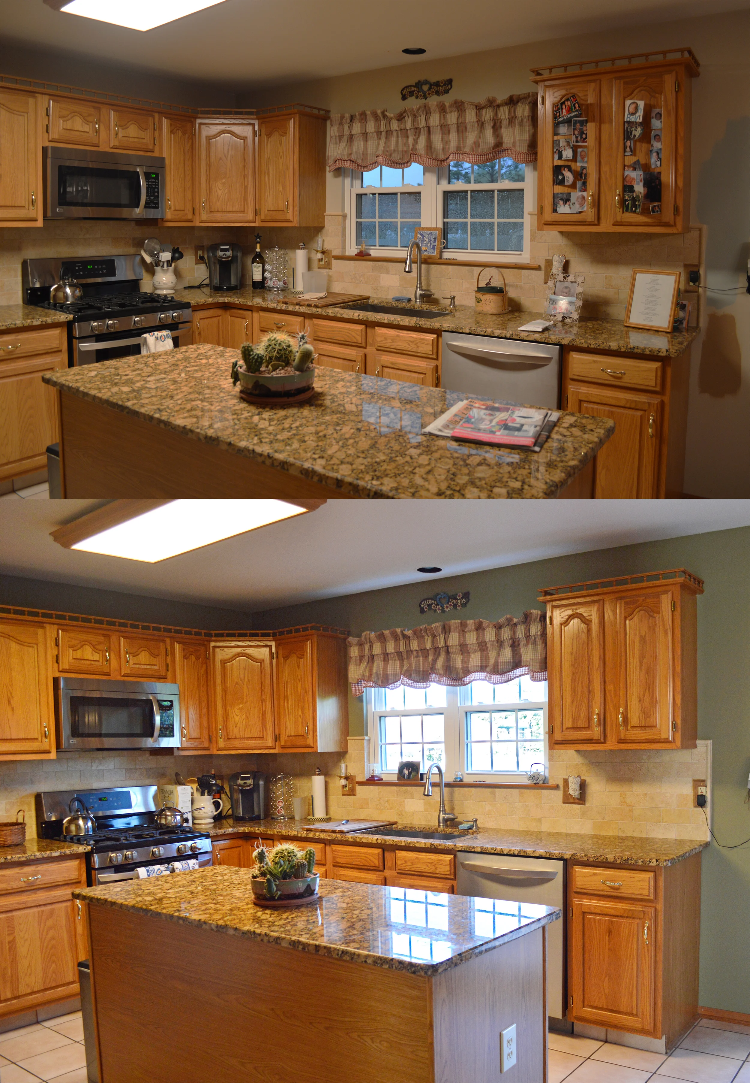 Kitchen before and after. Color: SW 7737 - Meadow Trail