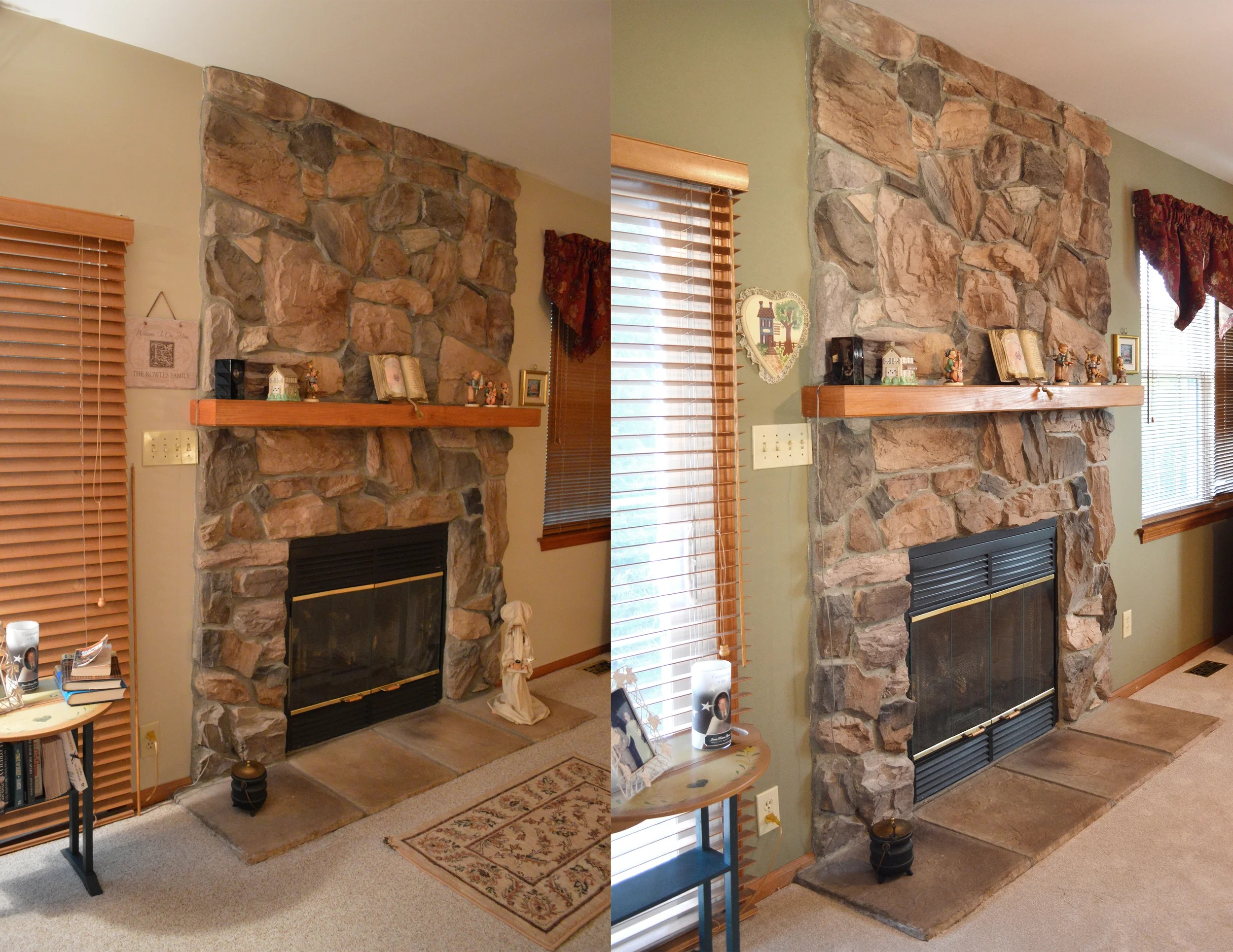 Fireplace before and after. Color: SW 7737 - Meadow Trail