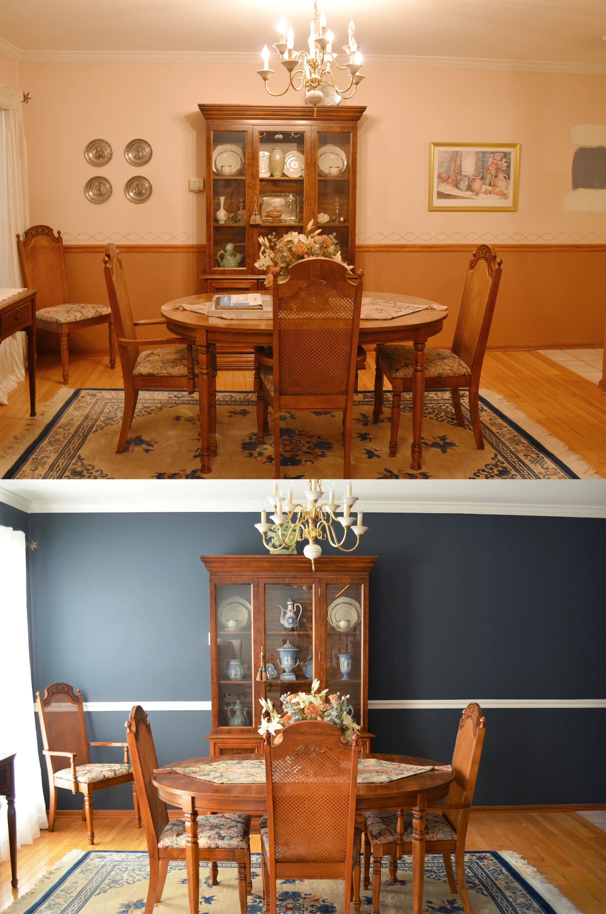 Dining room before and after. Color: SW 7605 - Gale Force