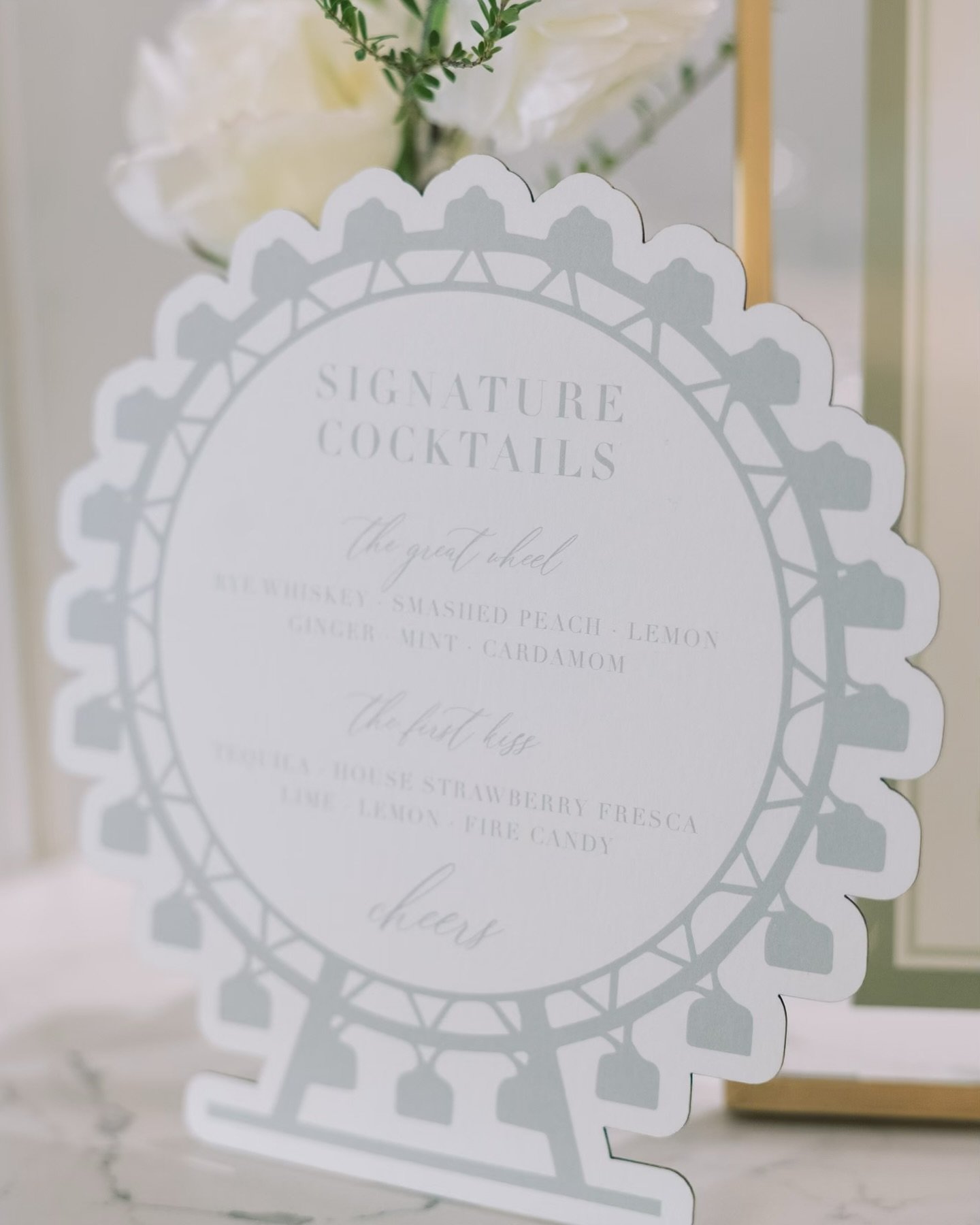 Let&rsquo;s tell YOUR love story through wedding day paper details!  This sweet couple met at a carnival &mdash; obviously we had to have a Ferris Wheel as their bar menu! 🤍

Venue: @thehillsideestatetx
Planning &amp; Design: @gatheredeventsdfw
Phot