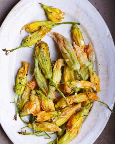 FRITO MISTO OF SQUASH + HERB BLOSSOMS
