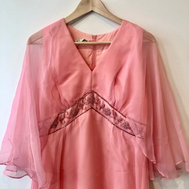 Coral Silk Cape Dress