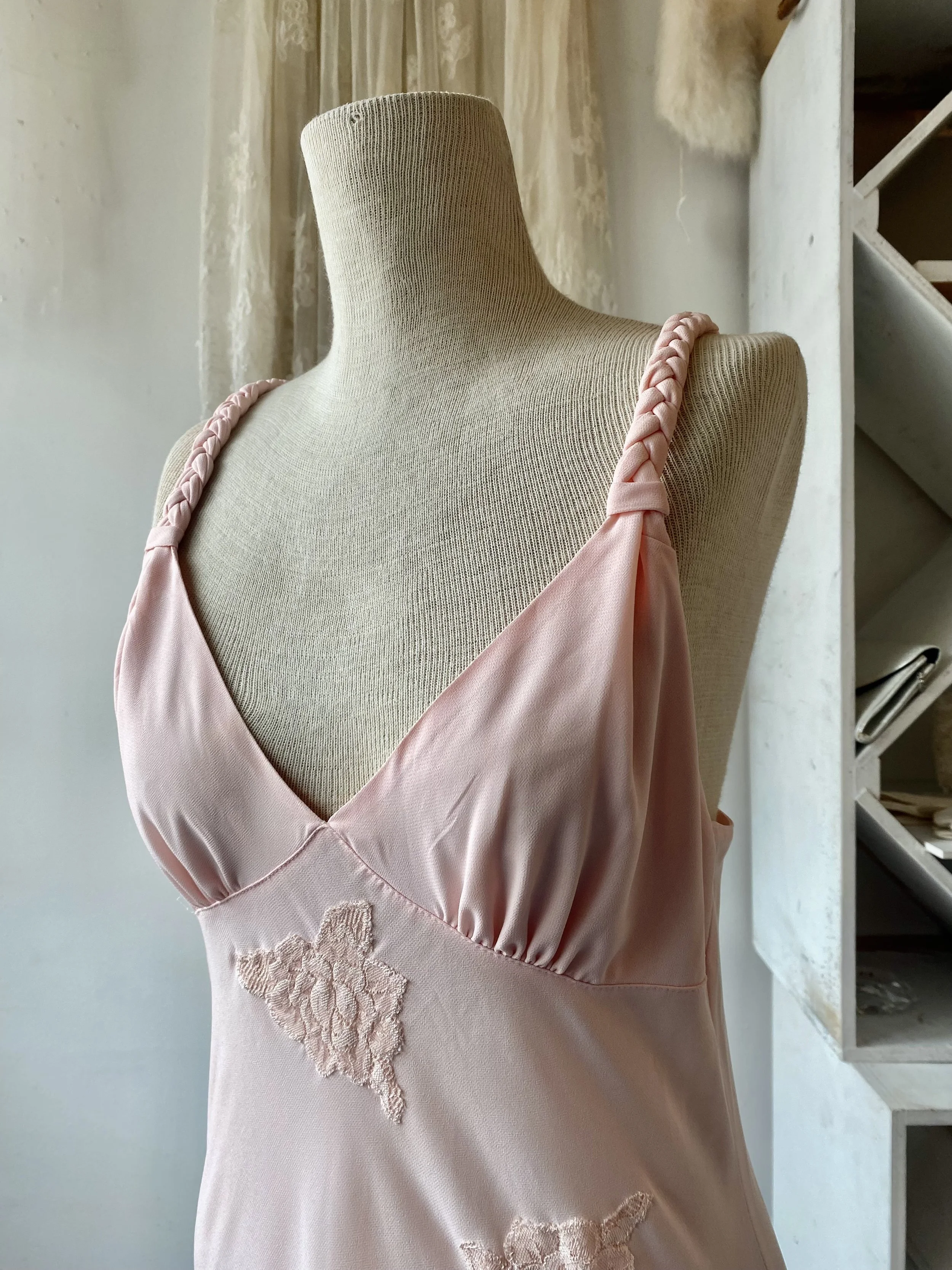 Pink Silk and Lace Applique Nightgown