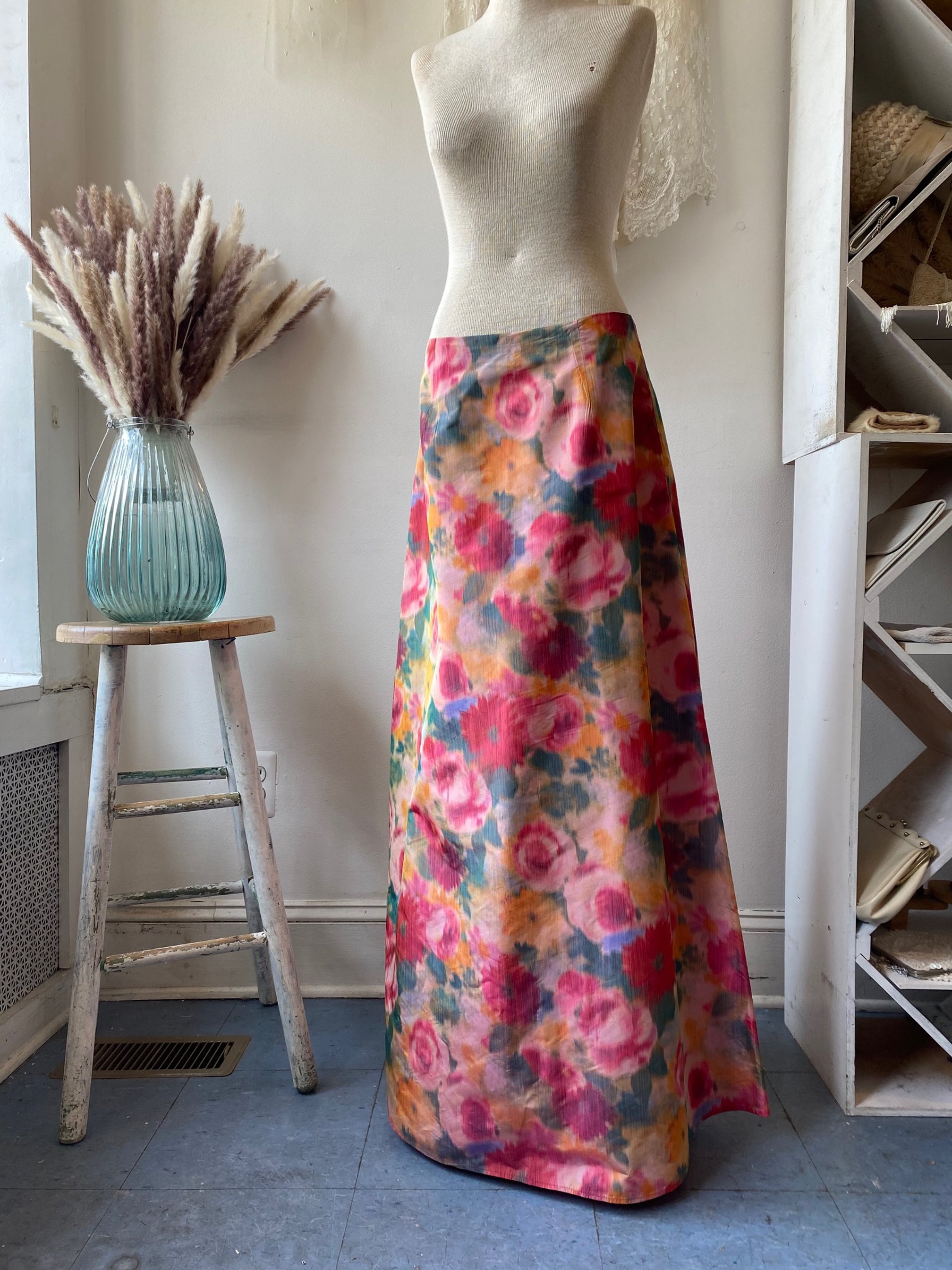 Floral Silk Taffeta Skirt