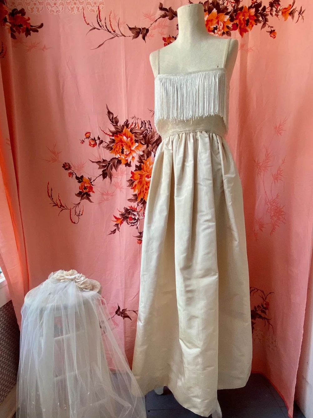 1960s vintage wedding gown beaded fringe  Made and Maker