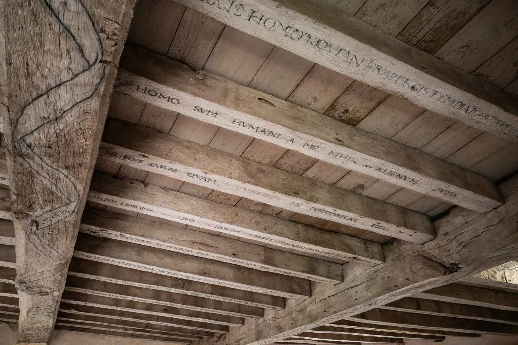  The ceiling of Montaigne's library, where he had inscribed aphorisms from writers he admired, mostly in latin 