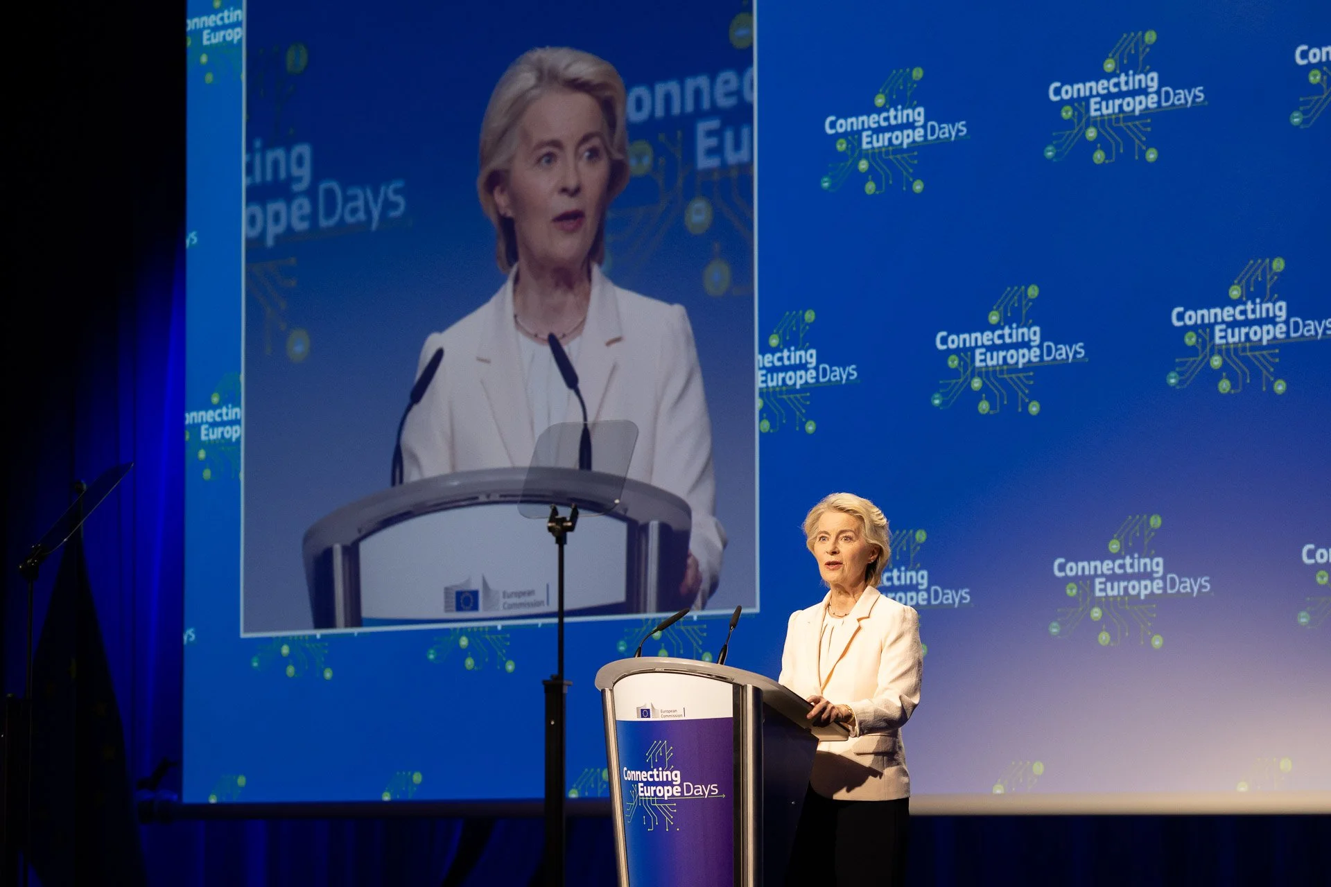 President of the European Commission, Ursula von der Leyen, addresses the Connecting Europe 2026 conference in Brussels.