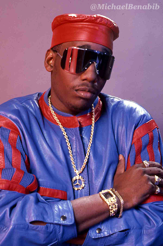 Kool Moe Dee in blue red leather jacket celebrity hip hop photography by Michael Benabib