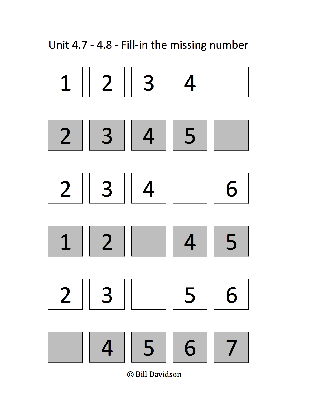 Missing Numbers Worksheet