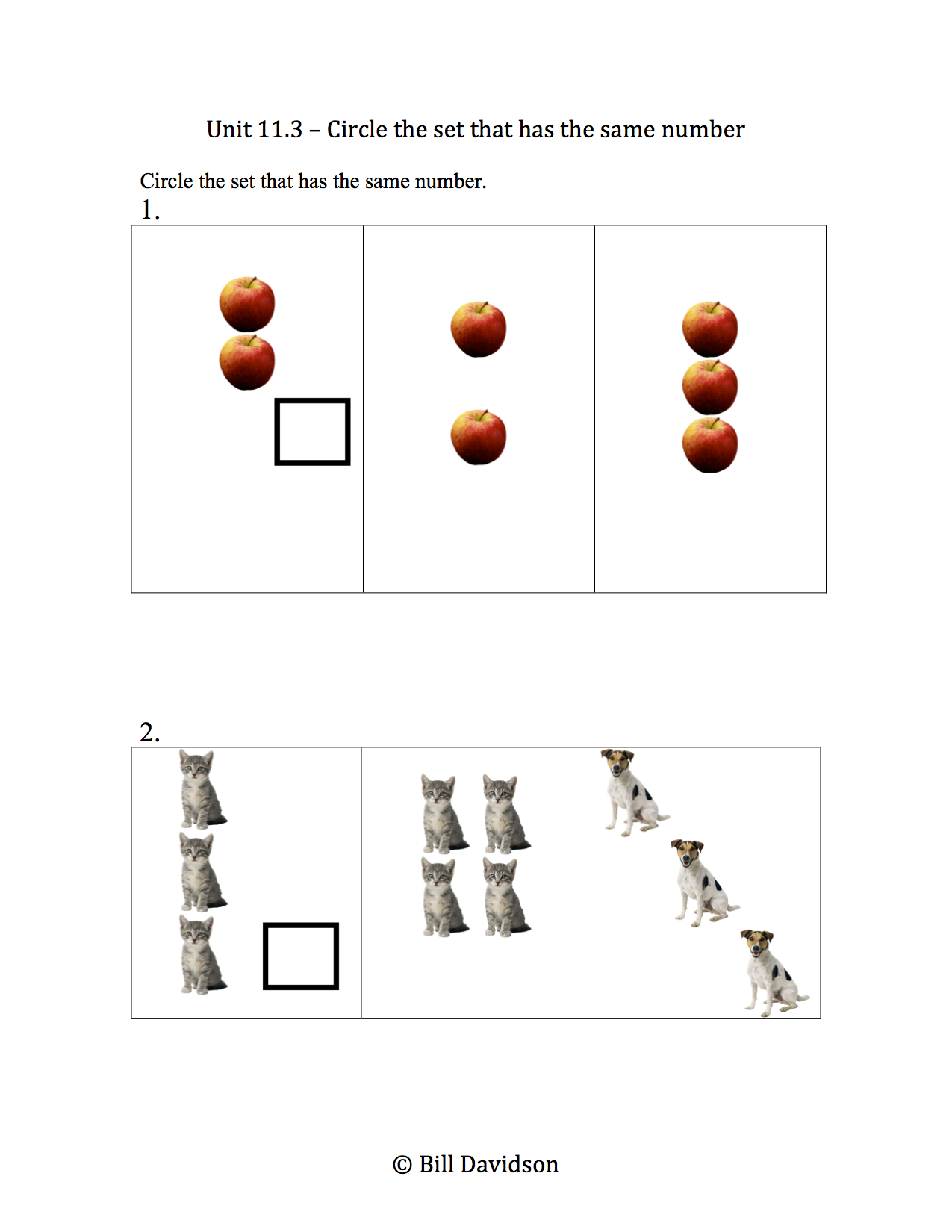 Same, Less than, More than Worksheets