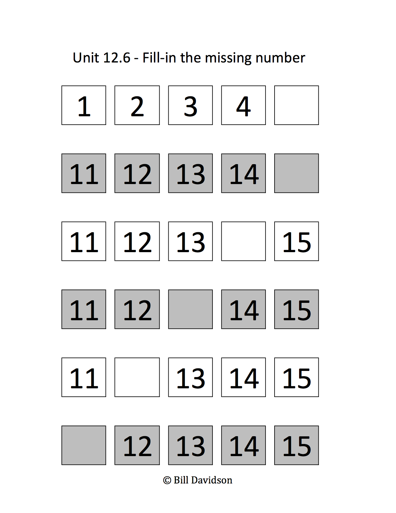 Missing Numbers Worksheet