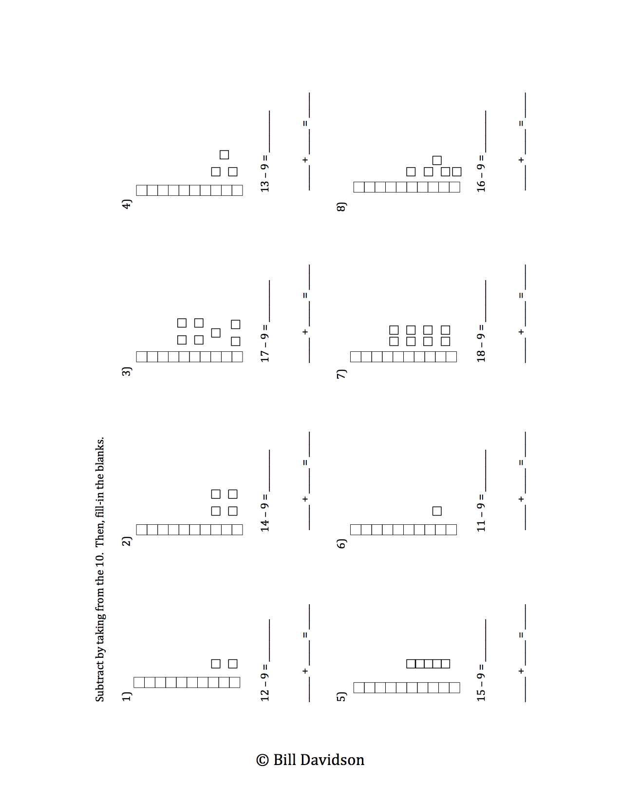 Subtract Crossing the 10 Worksheets