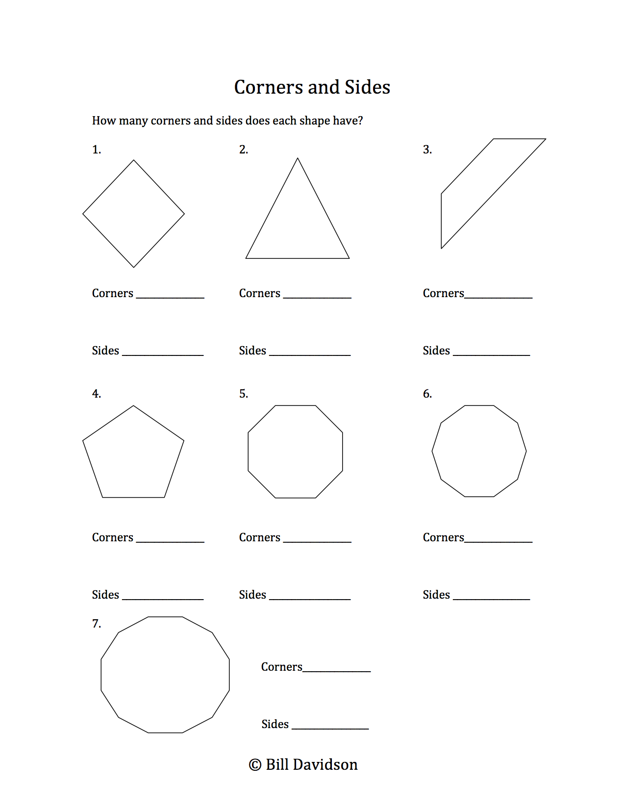 Corner and Sides Worksheet