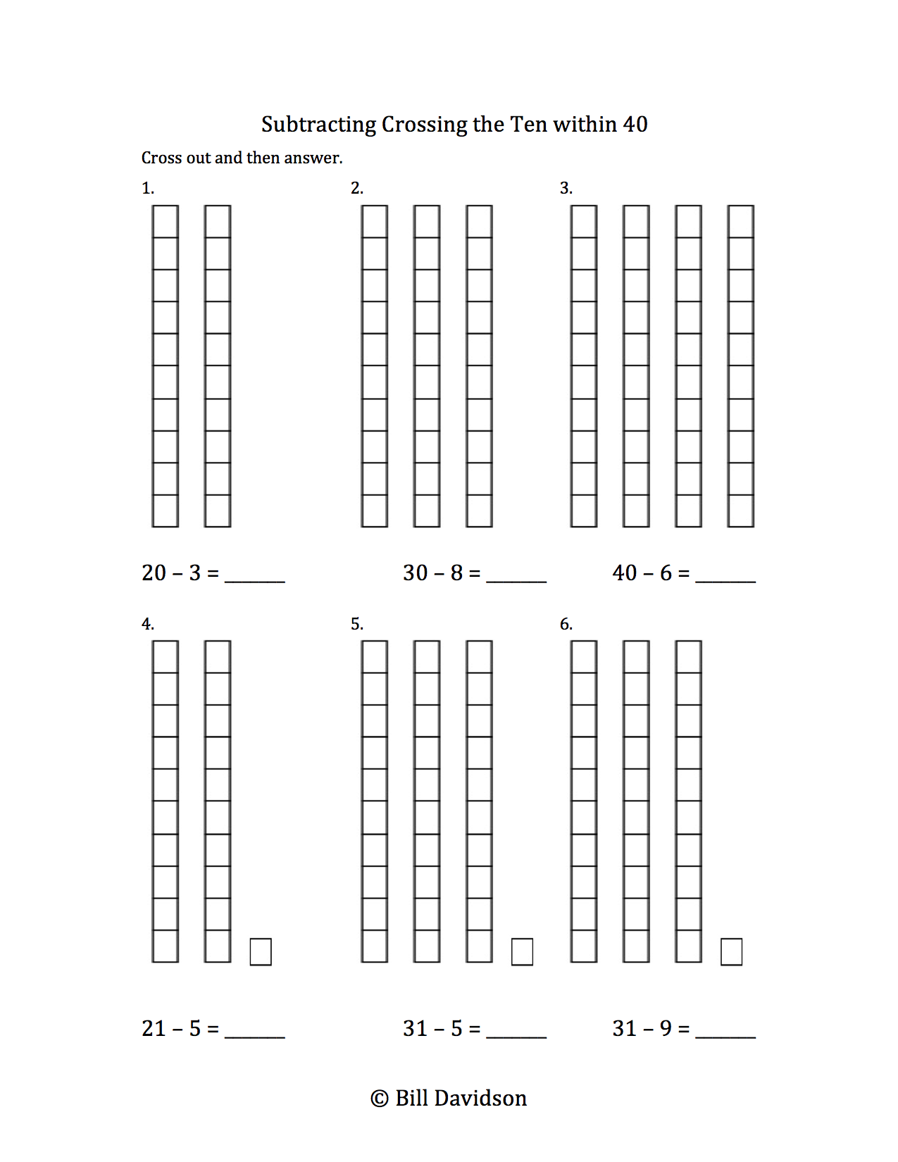Subtract Crossing the 10 within 40 Worksheet