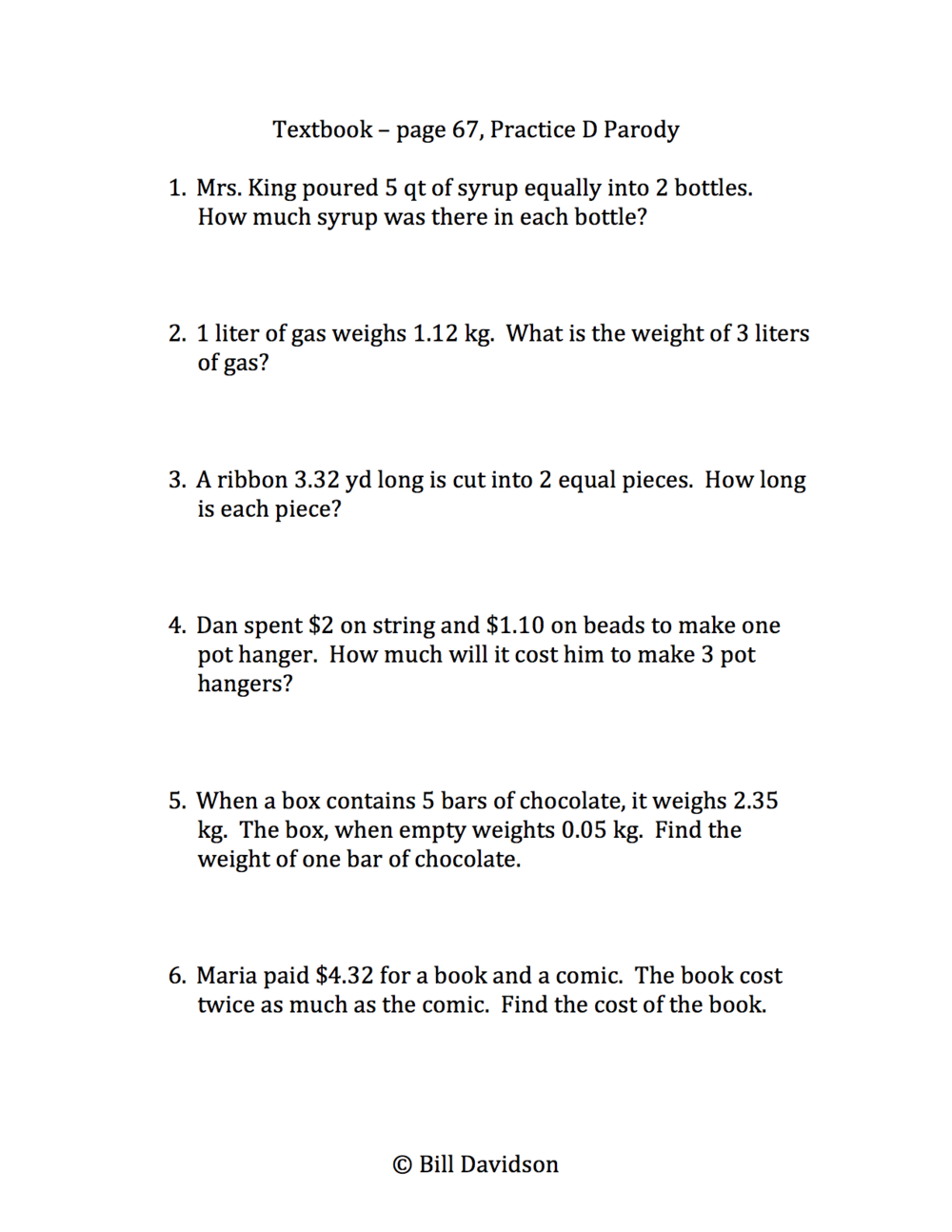 the 4 operations of decimals word problems the davidson group