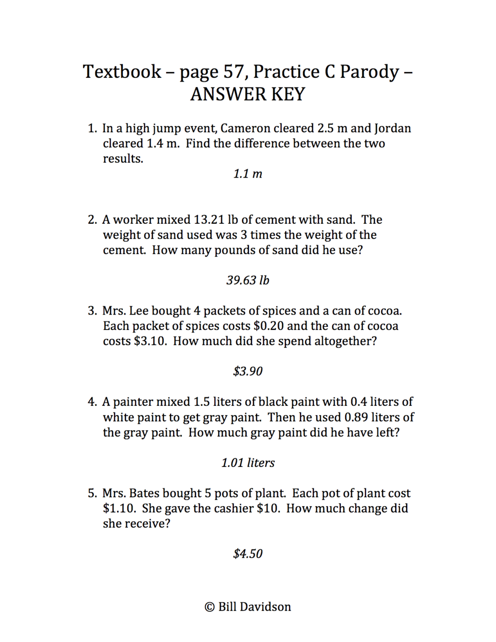 the 4 operations of decimals word problems the davidson group