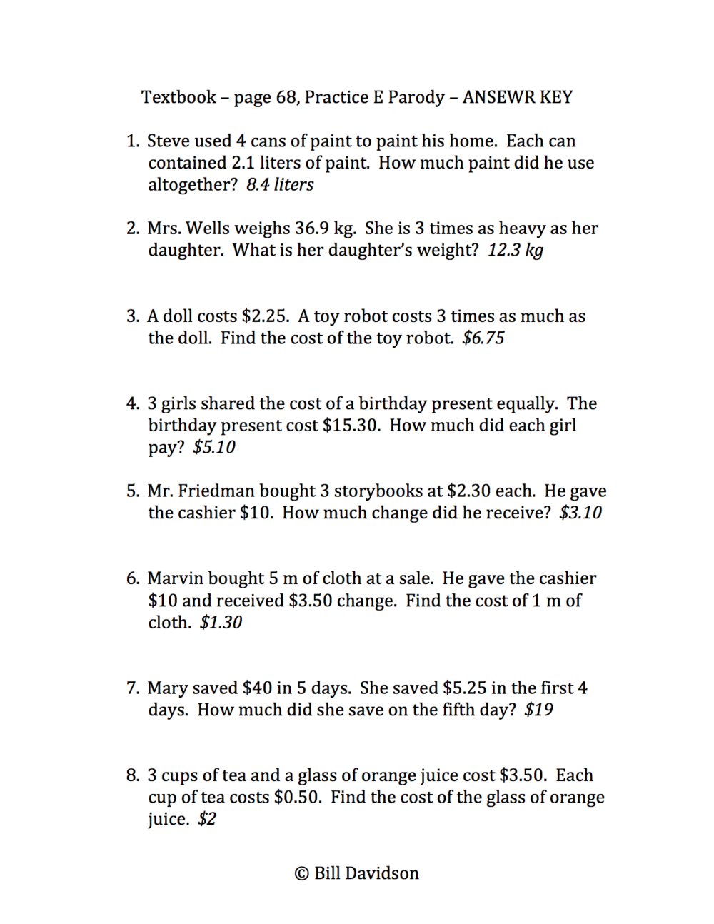 the 4 operations of decimals word problems the davidson group