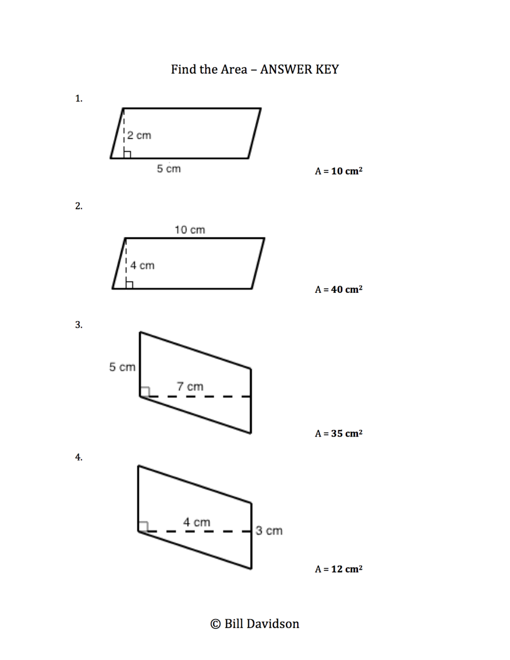 Remedial Area of a Parallelogram Worksheet — The Davidson Group Within Area Of Parallelogram Worksheet