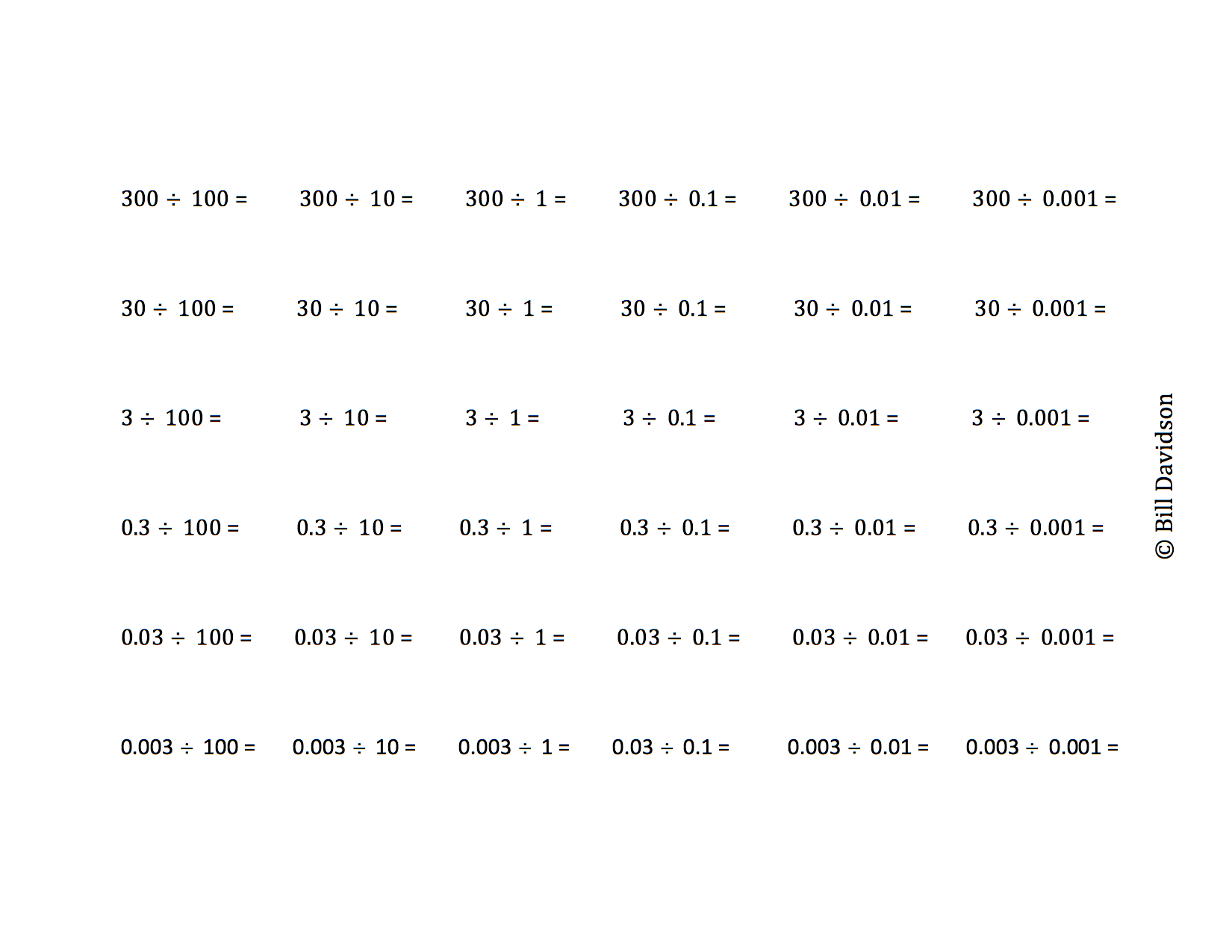 Divide by Decimals Worksheet