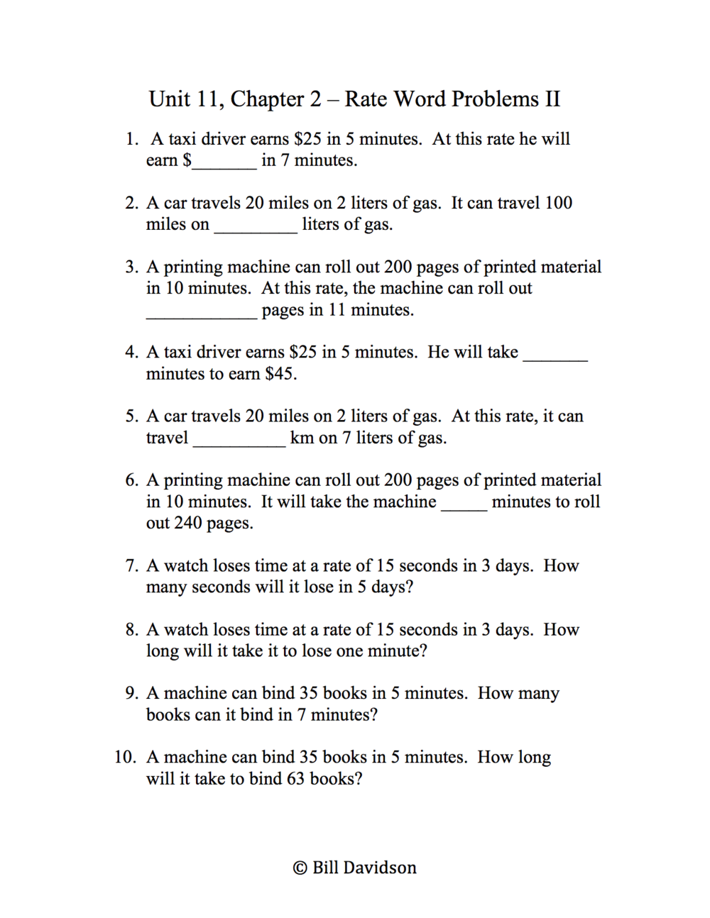 Remedial Average & Rate Word Problems — The Davidson Group Throughout Unit Rate Word Problems Worksheet