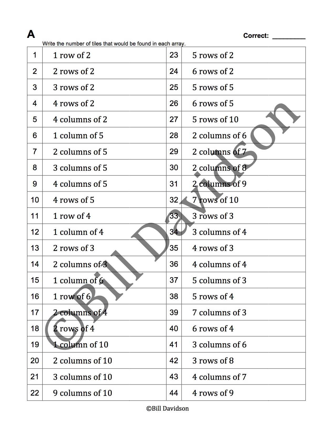 Column And Rows Exercises Arrays (rows & columns) — The Davidson Group