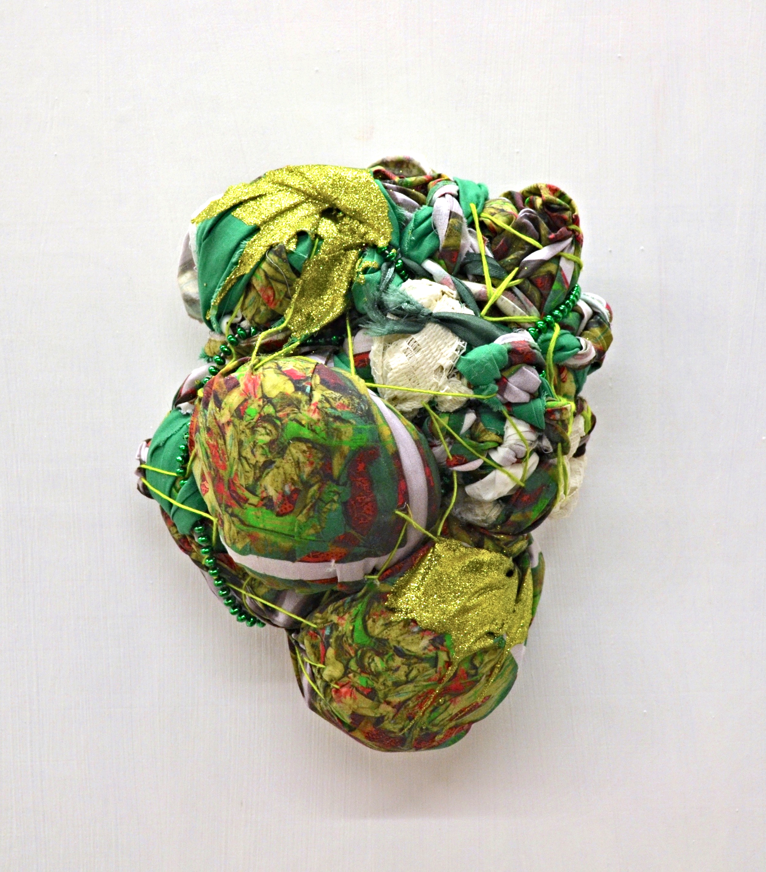 2015, Knot Painting Using a digital photograph of one my original paintings from 2010 (see Facades from Paintings 2010-2015), I printed a repeating pattern of Facades on fabric and made a knotted sculpture. 