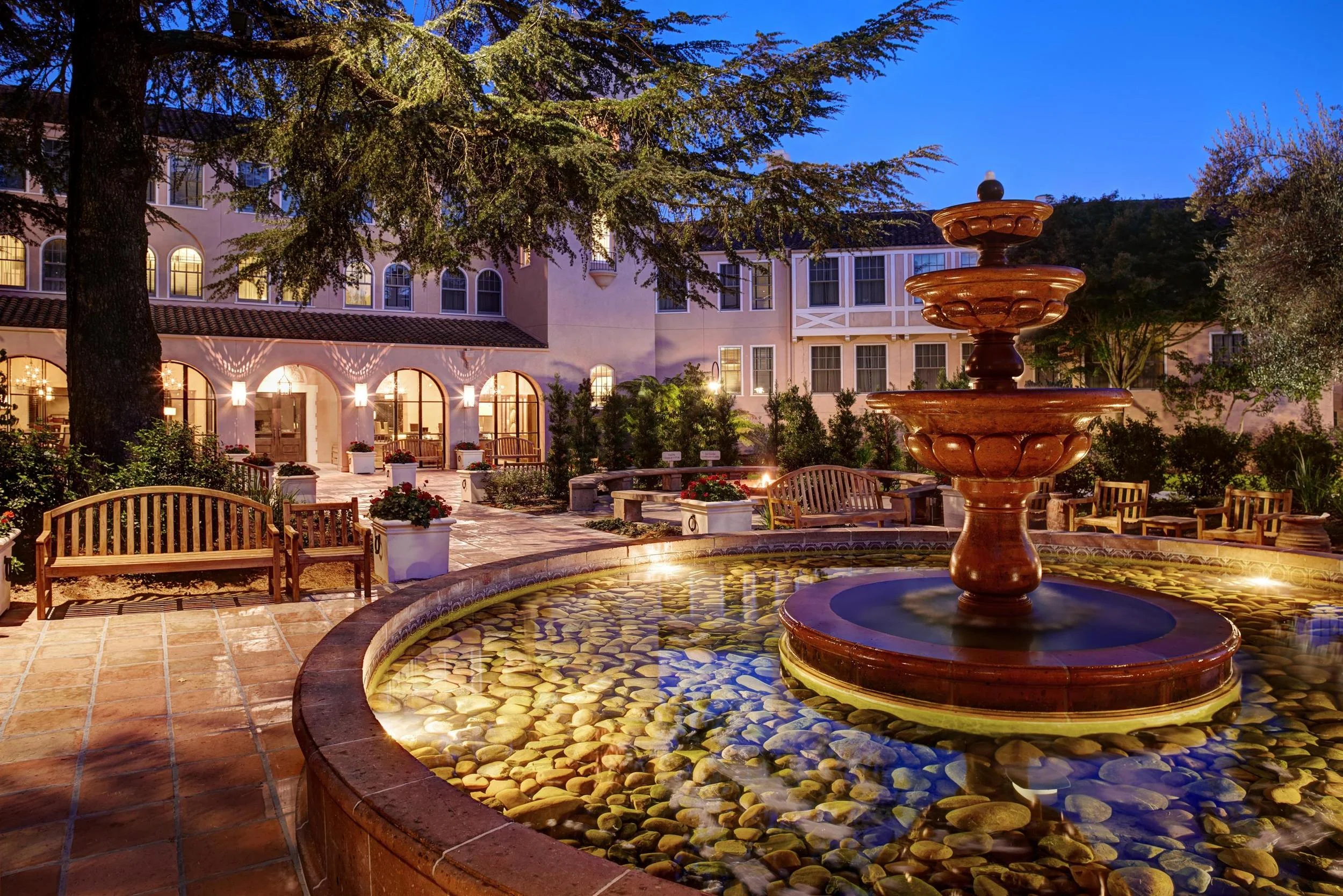 Beautiful fountain by the hotel entrance