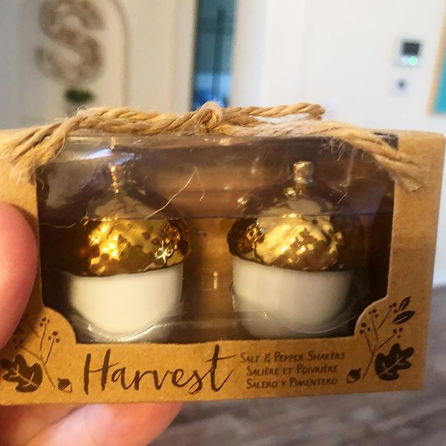 Harvest themed salt and pepper shakers. Love them. @amazon #spoiledsplendid #holiday #home #decor #entertaining #host #entertaining #dinnerparty #yeg #thanksgiving #goldenacorn #acorn #harvest