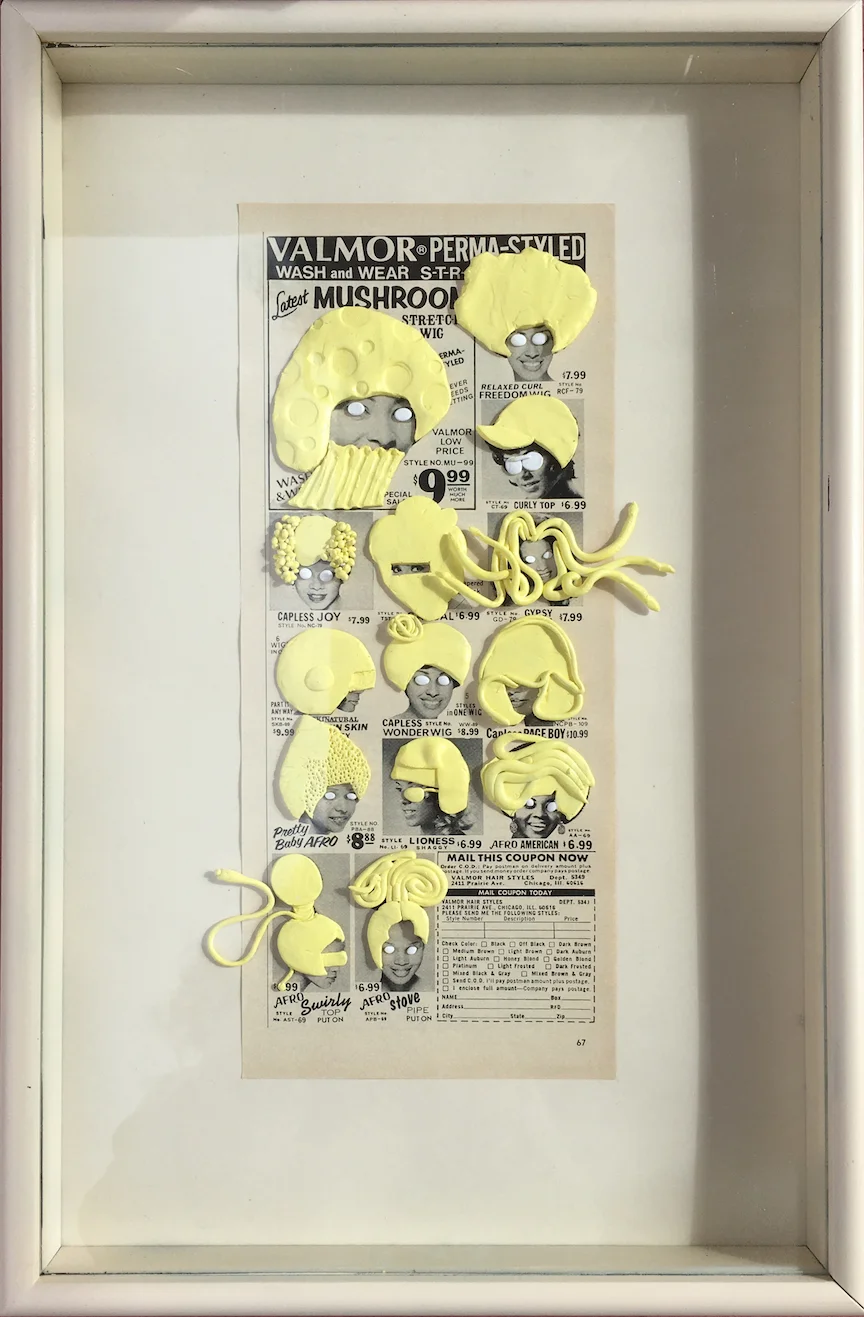 M.Novotny 2017, Ebony Magazine Excerpt (newsprint and ink), Sculpey The Tripodi Collection