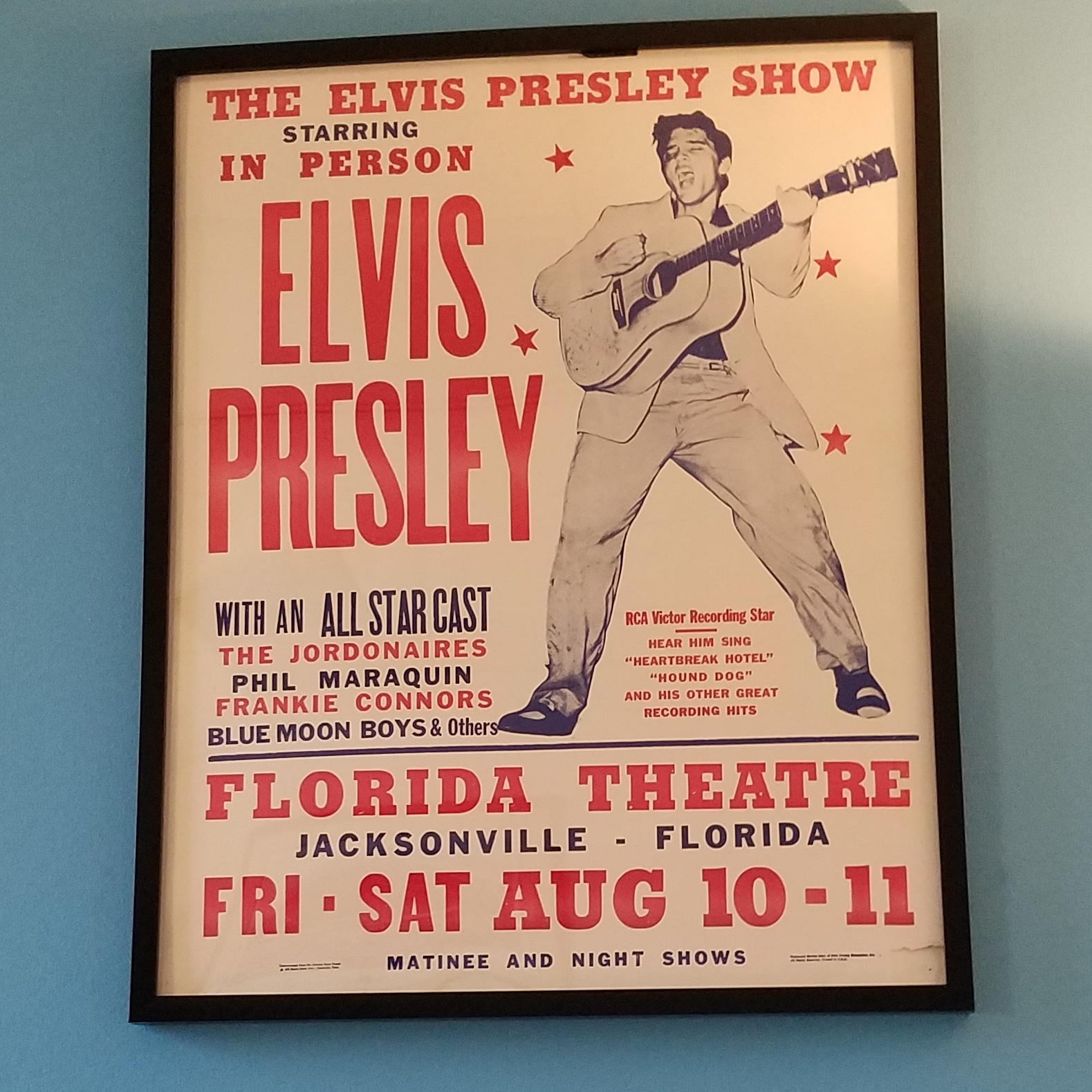 The Show Poster from when Elvis Presley performed at the Florida Theatre in 1956. 
