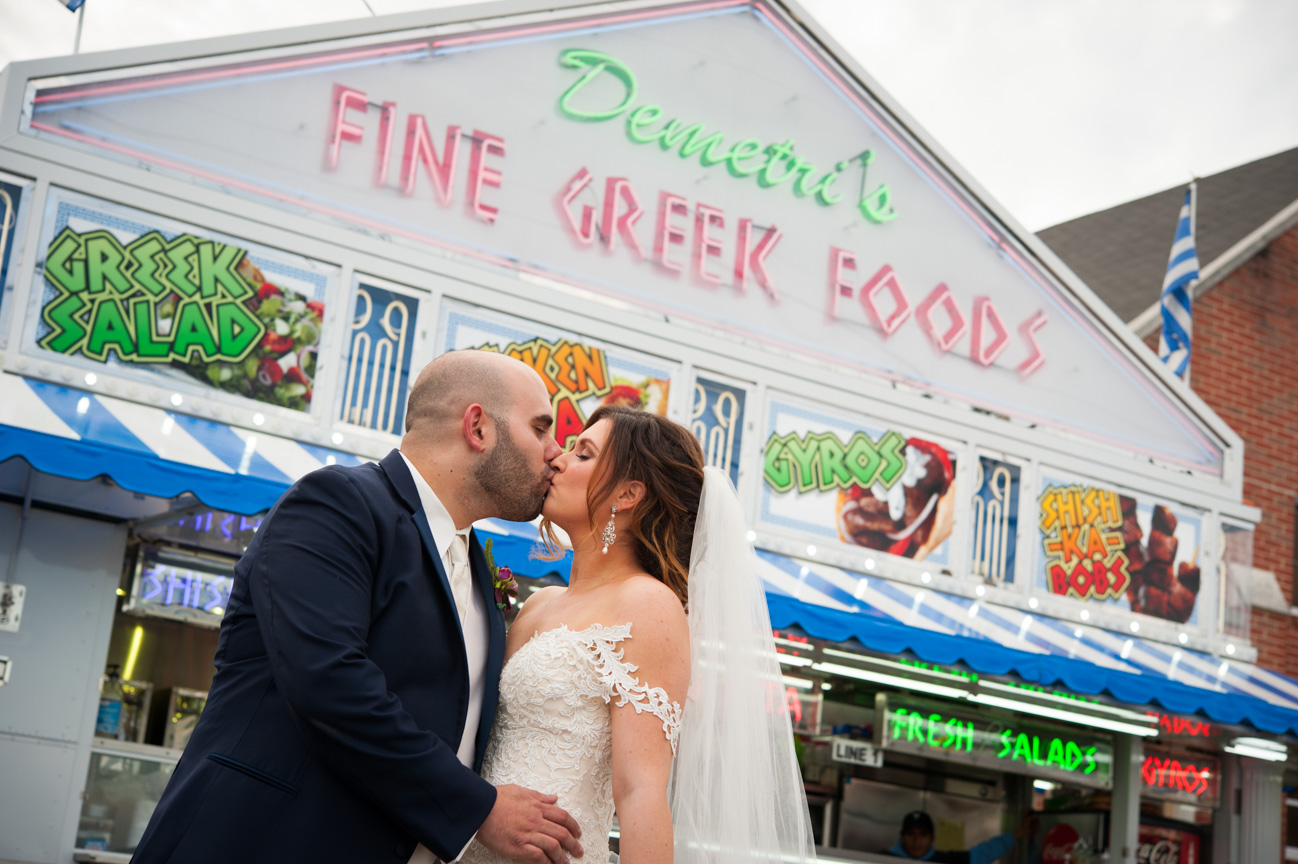 Bride and Groom in front of Gyro Truck