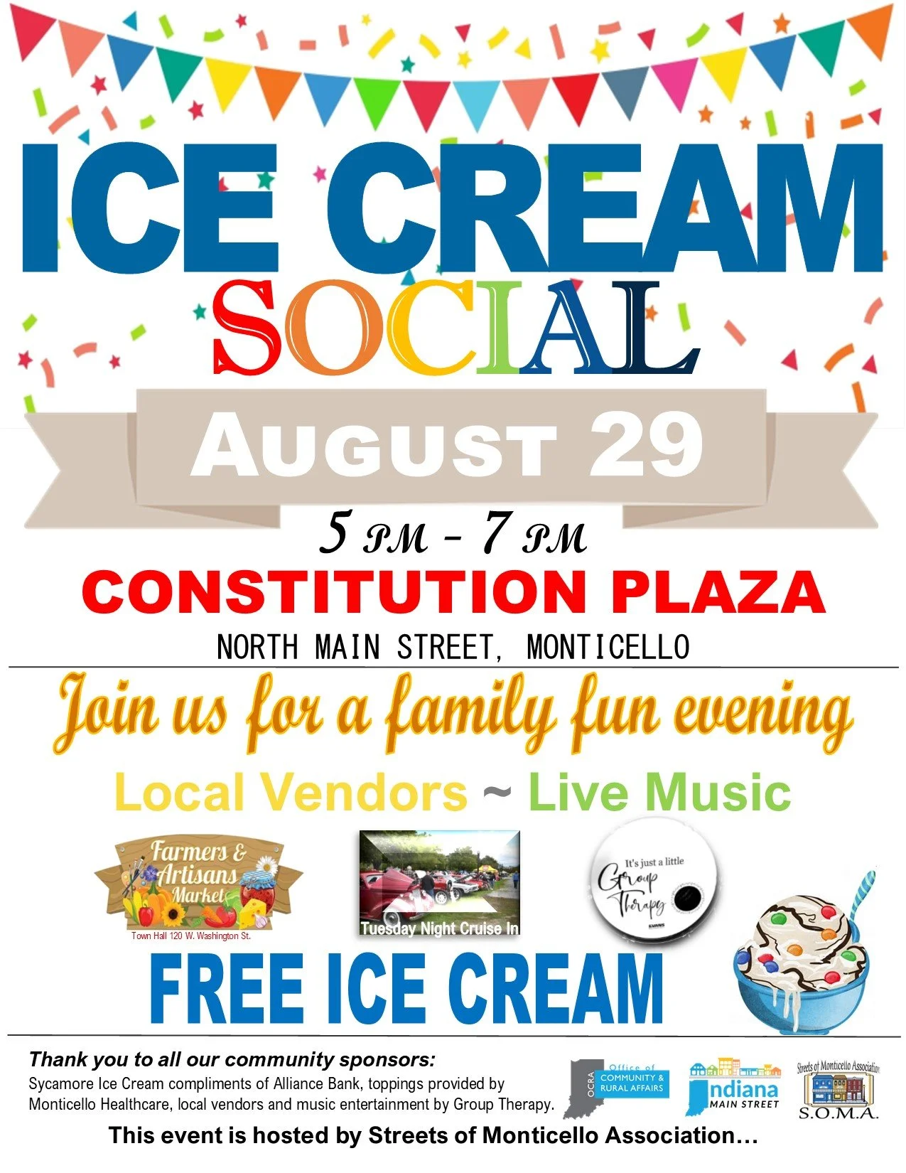 9th Annual Ice Cream Social — S.O.M.A. Streets Of Monticello Association